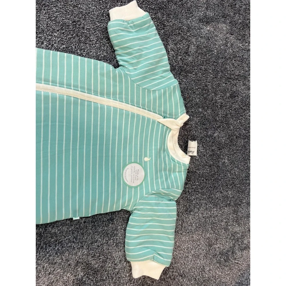 LittleGreen & Co. Baby Teal Striped Organic Cotton Padded Sleepsuit 2.0 TOG 3-6M